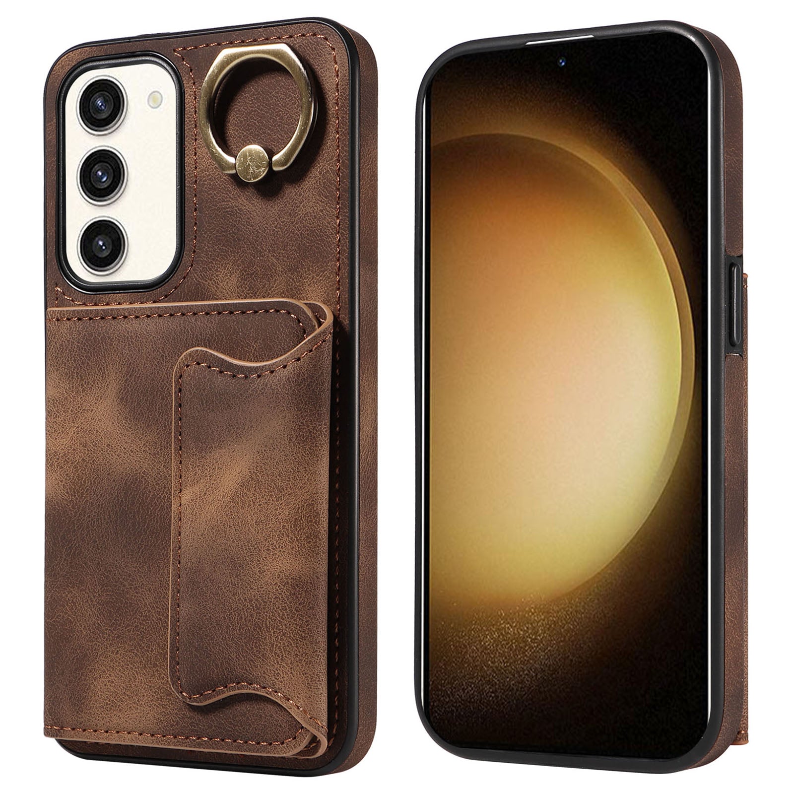 001 For Samsung Galaxy S23 Card Holder Back Cover Ring Kickstand PU Leather Coated TPU Phone Case 001 For Samsung Galaxy S23 Card Holder Back Cover Ring Kickstand PU Leather Coated TPU Phone Case